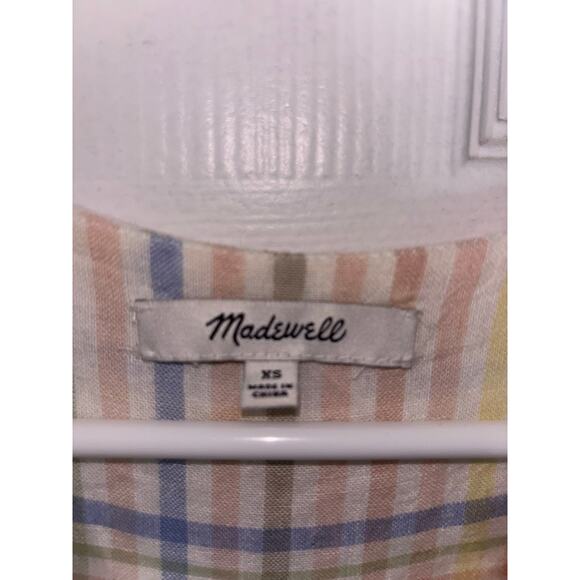 WOMEN'S CLARA PLAID LINEN BLEND MIDI DRESS IN MULTI STRIPE EMBROIDERY XS - Picture 3 of 5